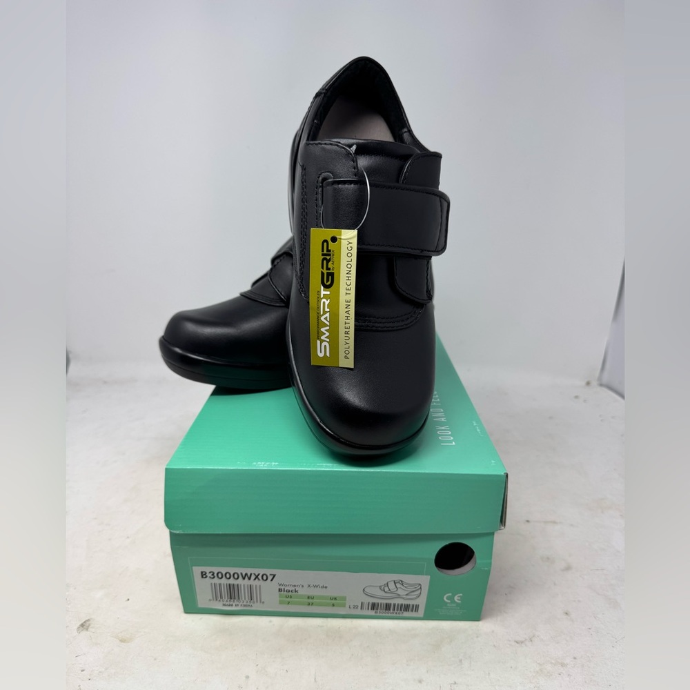 APEX Ambulatory B3000W Black Leather Shoes‎ Diabetic Size 7 X-Wide New In Box
